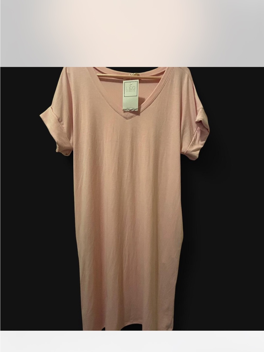 Zenana Outfitters Light Pink V-Neck Tunic with Rolled Short Sleeves